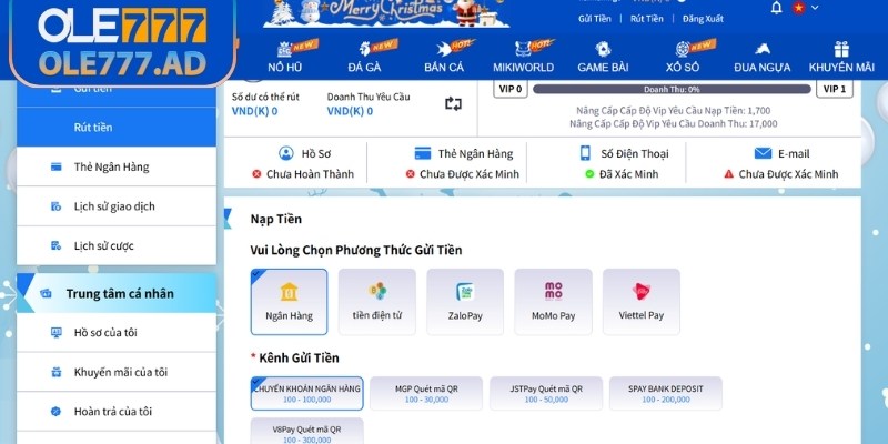Hoàn tất thủ tục cần thiết để nạp rút tiền Ole777 an toàn